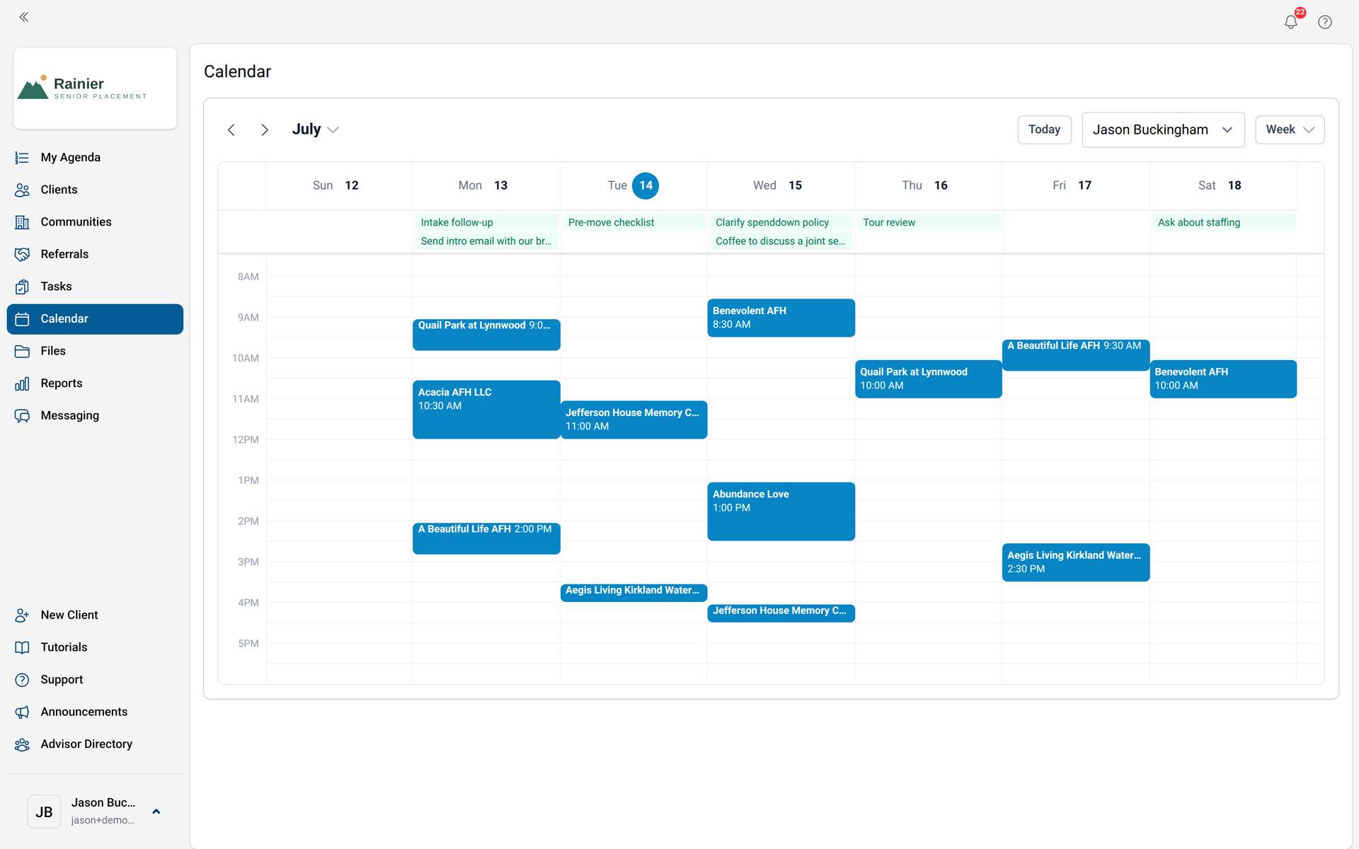 Calendar with tours