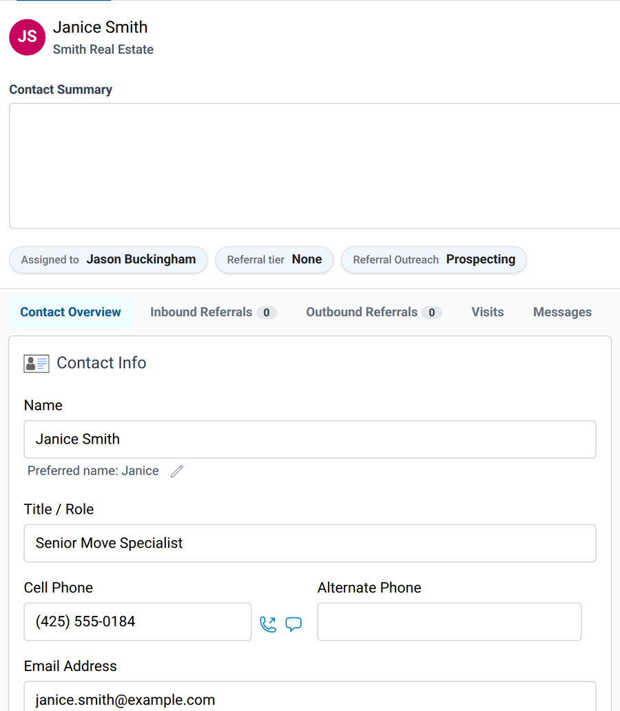 Referral contact created in Senior Place